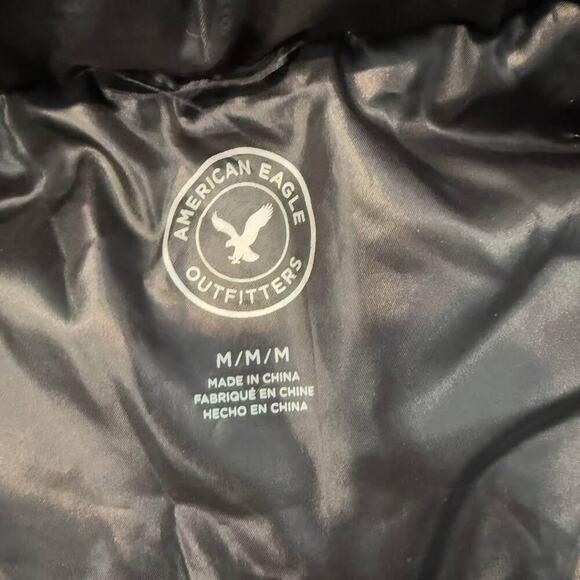 American Eagle Down Puffer Vest Faux Fur Removable Zipper Hood Women's Medium - Picture 5 of 9